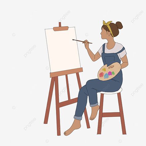 Canvas Illustration Painting, People Drawing Illustration, Artist Working Illustration, Hobbies Illustration, Girl Painting Drawing, Artist Painting On Canvas, Crafting Illustration, Girl Painting On Canvas, Hobbies Drawing