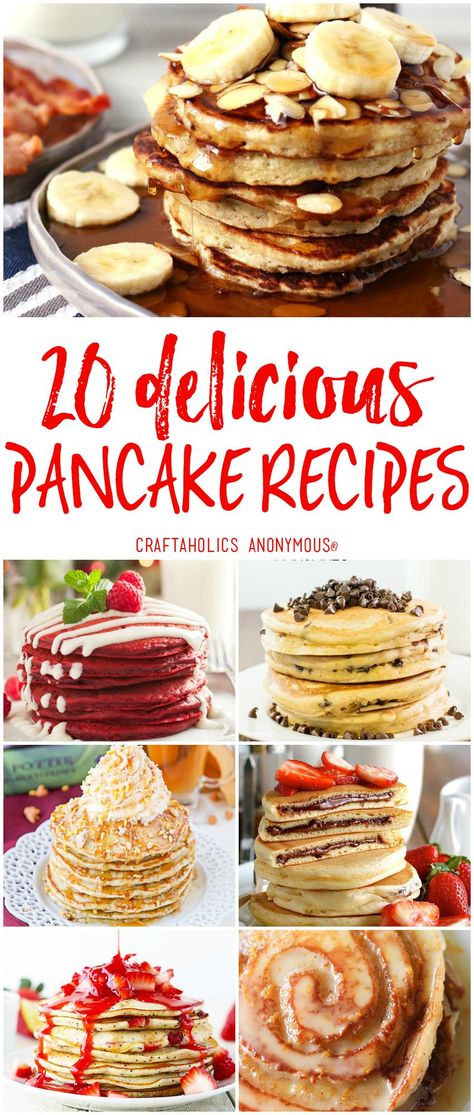 20 Delicious Pancake Recipes Pancakes Fun Ideas, Pancake Recipe Sweet, Different Pancakes Recipes, Pancake Recipes Healthy, Dinner Pancakes Meals, Cake Pancakes Recipe, Pancakes With Toppings, Sweet Pancakes Recipe, Flavoured Pancake Recipe