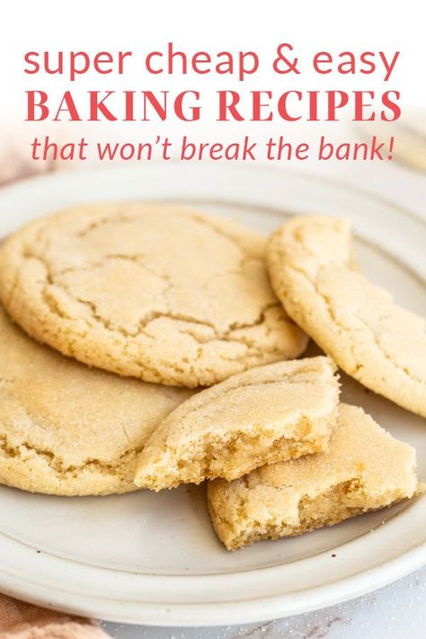 Here are the best cheap & easy baking recipes for baking on a budget! These recipes won’t break the bank and call for ingredients you may already have in your pantry. We’ve got lots of dessert and breakfast recipes, and even a couple savory options too. #cheapbakingrecipes #cheapdesserts #affordablerecipes Cheap Treats For A Crowd, Cheap Sweets Recipes, Easy Pantry Dessert Recipes, Cheap Easy Cookie Recipes, Cheap Sweet Recipes, Inexpensive Cookie Recipes, Easy Cheap Cookies Recipes, Cheap Baking Ideas, Cheap Cookies To Make