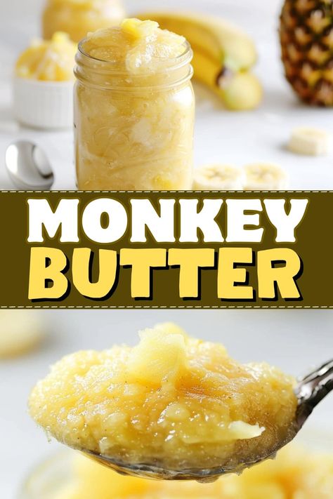 Monkey Butter is a delightful tropical jam loaded with sweet banana, tangy pineapple, and dreamy coconut. One bite will transport you to a sunny paradise. Canning Monkey Butter, Monkey Butter Recipe Canning, Canning Bananas, Pineapple Freezer Jam, Monkey Butter Recipe, Monkey Jam, Jam And Jelly Recipes, Monkey Butter, Pineapple Preserves