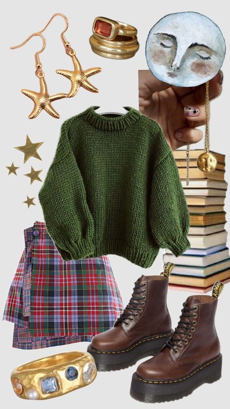 Whimsy look #whimsical #books #soft #knitwear #cute #fashion #look #librarian Light Green Academia Aesthetic, Witchy Clothing Aesthetic, Bookworm Outfit Aesthetic, Green Academia Aesthetic Outfit, Whimsical Style Outfits, Bookworm Fashion, Witchy Aesthetic Outfit, Green Academia Aesthetic, Sabrina Spellman Outfit