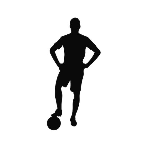 Vector soccer player silhouette football... | Premium Vector #Freepik #vector #sports-silhouettes #soccer-silhouette #football-silhouette #football Football Players Silhouette, Football Player Silhouette, Sports Silhouettes, Soccer Silhouette, Sport Silhouette, Football Silhouette, Birthday Room, Soccer Guys, Silhouette Png