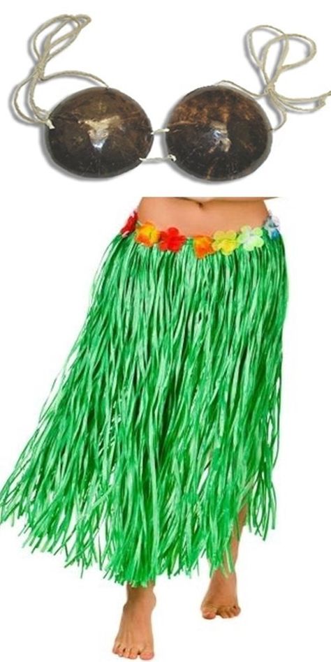 Hula Girl Costume, Coconut Bra, American Heritage Girls, Trim Waist, Hula Skirt, Grass Skirt, Flower Costume, Best Friend Halloween Costumes, Tiki Party