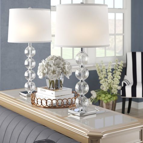 Rosdorf Park Gagnier 30" Clear/Metallic Table Lamp Set & Reviews | Wayfair Glam Lamps, Foyer Console, Table Transparente, Metallic Table, Modern Farmhouse Living Room Decor, Stylish Table Lamps, Table Lamp Set, Metal Fabric, Crystal Table Lamps