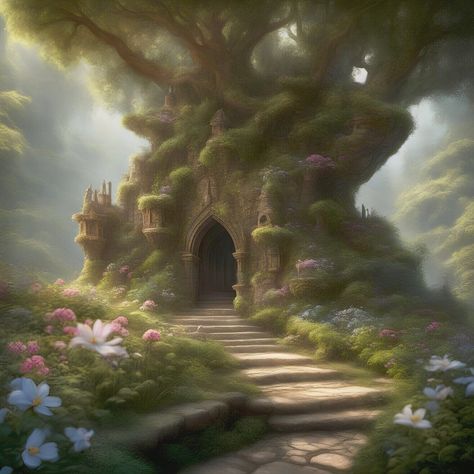 It's a fairy castle hidden in a tree. Is this where Mojo the Twisted Fairy lives? I've been exploring the different places the fairies could live. Thank you for supporting WaryTales! I appreciate it. Nature, Kingdom In The Forest, Elf Castle, Fae House, Fairy Places, Minecraft Fairy, Tree Castle, Fairy Court, Fairy Games