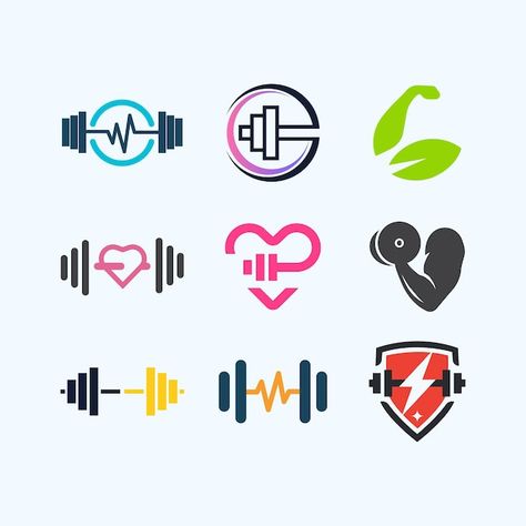 Fitness Symbols Icons, Health And Fitness Logo Ideas, Logo Moda Fitness, Gym Logo Design Ideas, Fitness Graphic Design, Fitness Apps Design, Fitness Logo Ideas, Logo Academia, Gym Logos