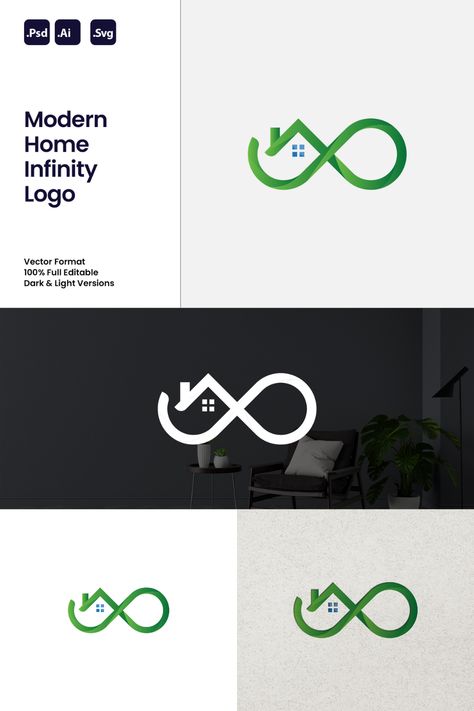 Modern Home Infinity Logo Elevate your brand with a modern logo featuring a captivating combination of a home and the infinite symbol. Ideal for businesses looking to convey innovation, versatility, and a strong sense of limitless potential. What You Get: - Contemporary Home and Infinity Design - Editable Vector (AI and EPS) - High Resolution - Suitable for Various Industries Create a logo that symbolizes your brand's innovation and endless possibilities.Order now! Infinity Logo Design Creative, Infinity Logo Design, Interesting Logos, Logo Design Infinity, Innovation Logo, Infinite Logo, Designing Tools, Infinite Symbol, Logo Infinity