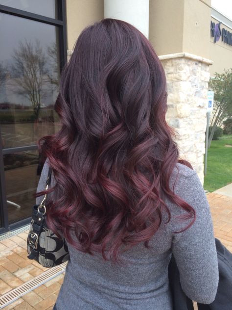 Coupe, Plum Hair Olive Skin, Dusky Skin Hair Colour, Dusky Skin Hair Colour Ideas, Burgundy Balayage Brunettes, Magenta Hair Highlights, Plum Burgundy Hair, Color Stripping Hair, Pretty Hair Cuts