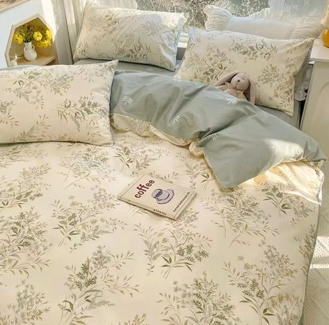 Pastoral Green Plant Cotton Duvet Cover Set Vintage - Etsy UK Cama Queen Size, Floral Print Bedding, Flower Bedding, Queen Size Duvet Covers, Cama Queen, Floral Duvet Cover, Cotton Bedding Sets, Floral Duvet, Flat Bed