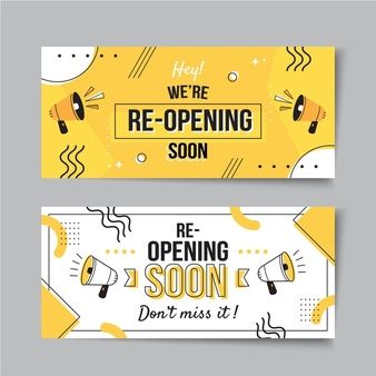 Re Opening Soon Sign, Business Banner Design Ideas, Banner Design Ideas Creative, Banner Design Aesthetic, Book Banner Design, Advertising Banner Design, Graphic Design Banner, Banner Design Ideas, Graphic Designing Services