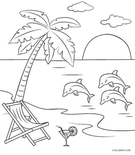 Free Printable Beach Coloring Pages For Kids Beautiful Beach Scenes, Beach Coloring Pages, Seni Pastel, Beach Drawing, Scene Drawing, صفحات التلوين, Summer Coloring Pages, Beach Color, Sunset Colors