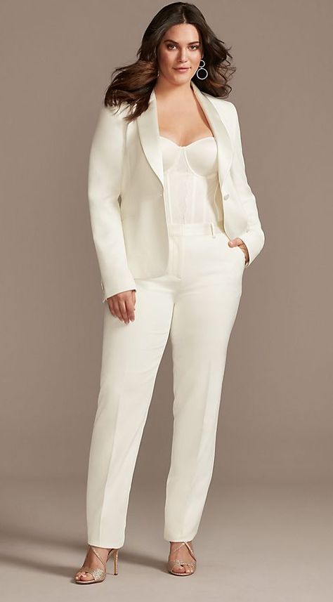 Wedding Pant Suits For Women, Women Wedding Suit, Wedding Suit Women, Plus Size Pant Suits, White Wedding Suit, Wedding Pants, Bride Suit, Rehearsal Dinner Outfits, Women Suits Wedding