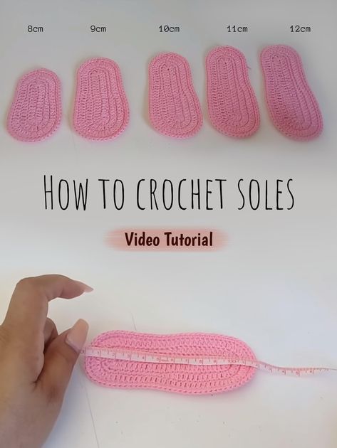 Crochet Soles in Sizes Crochet Videos For Beginners, Crochet Sole, Crochet Slippers Free Pattern, Crochet Baby Booties Pattern, Crochet Baby Boots, Crochet Baby Shoes Pattern, Crochet Slipper Pattern, Crochet Baby Sandals, Crochet Boots