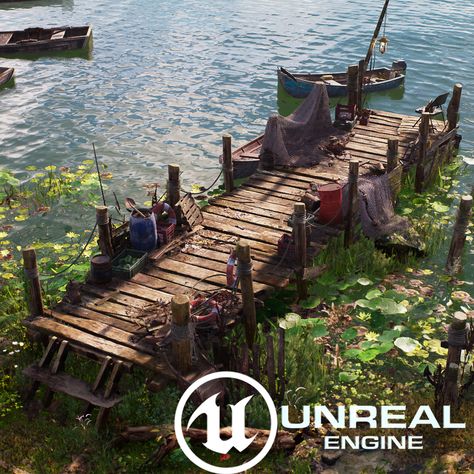 Ruins, Unreal Engine Environment Art, Unreal Engine Art, Docks Concept Art, Dock Concept Art, Medieval Cabin, Unreal Engine Environment, Game Environment Concept Art, Minecraft Landscape