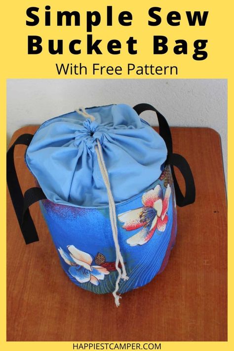 Bucket Bag FREE sewing pattern (with video). You can carry a little or a lot in this little bag. The top of this bag features a drawstring closing so it is easy to get what you need in and out of this bag. You can sew this project in a little less than an hour. Easy to sew drawstring bucket bag sewing pattern for beginners with free sewing pattern and video. SewModernBags Drawstring Bucket Bag Pattern Free Sewing, Free Bucket Bag Pattern, Drawstring Bucket Bag Diy, Bucket Bag Pattern Free, Bucket Bag Sewing Pattern, Bucket Bag Diy, Bag Free Sewing Pattern, Knitting Bag Sewing Pattern, Large Drawstring Bag
