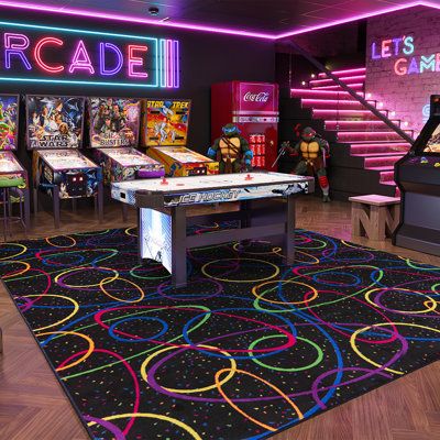 Indoor Arcade Room, Arcade Room Decor, Nerd Living Room, Set Up Gamer, Geek Home Decor, Tattoo Modern, Light Rug, Retro Games Room, Nerd Room