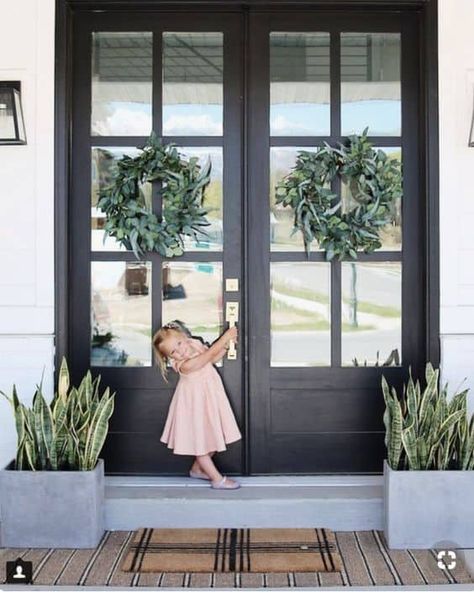 Double Front Doors With Glass Panels Farmhouse, Modern Front Double Door, Louvre Doors, French Front Doors, Front Door Inspiration, Front Door Styles, Beautiful Front Doors, Black Front Doors, Summer Front Porches