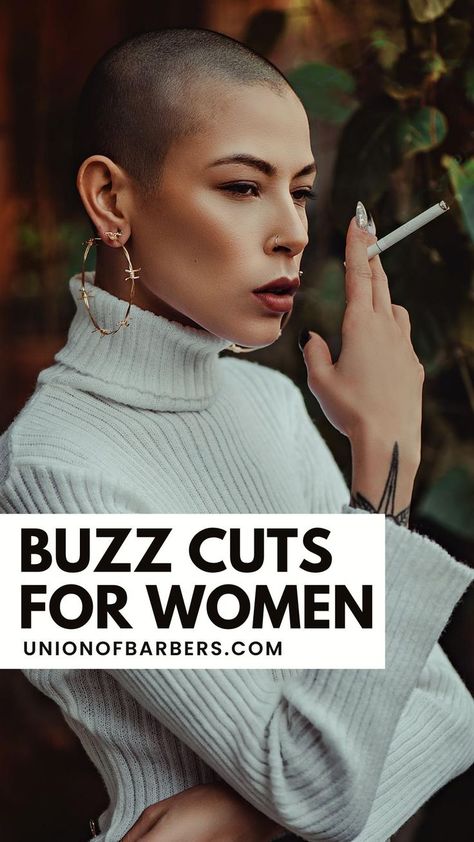 Almost Shaved Hair For Women, Styling A Buzzcut Women, Short Shaved Hair Styles For Women, Women’s Fade Buzzcut, Shaves Haircuts Women, Bald Styles For Women, Womens Buzzcut Fade, Faded Haircut For Women, Buzzcut Women Grow Out