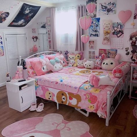 Kawaii, Sanrio Bedroom, Sanrio Room, Kawaii Room Ideas, Kawaii Bedroom, Pink Room Decor, Otaku Room, Cute Diy Room Decor, Cute Bedroom Ideas