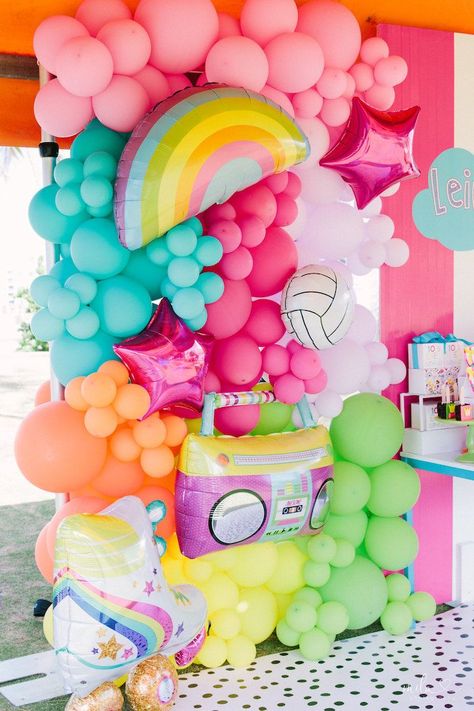 Modern and Girly Balloon Installation from a Modern Colorful 10th Birthday Party on Kara's Party Ideas | KarasPartyIdeas.com (34) Colorful Theme Birthday Party, 7 Party Theme, 10 Birthday Balloons, Rainbow Party Balloons, Rainbow Color Birthday Party Ideas, Colorful Balloon Decorations, Eight Birthday Party Ideas, 10th Girl Birthday Party Ideas, 10th Birthday Party Ideas Girl