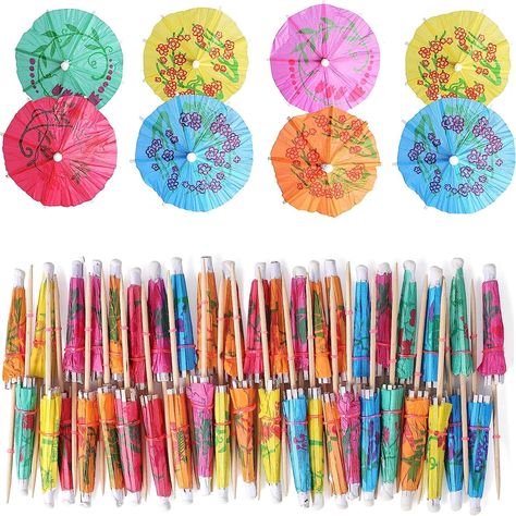 PRICES MAY VARY. Stylish Umbrella Drink Picks - 50Pcs umbrella cocktail picks are 4inch long, 3.4 inch while opening. Mini paper umbrellas for drinks with nice pattern,color assorted. Eco Friendly Material - Haundry cocktail umbrella picks are made from 100% natural wood & paper, smooth surface. The paper umbrella are done by handmade, environmentally-friendly and food safe. Classic Decoration - These umbrella cocktail picks for drinks are great for all types of garnishes such as olives, cherrie Hawaiian Theme Decor, Summer Party Cupcakes, Tiki Party Decorations, Mallorca Party, Hawaii Themed Party, Drink Umbrellas, Fruits Decoration, Hawaiian Party Theme, Cocktail Umbrellas