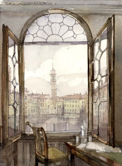 Looks like a mural behind the windows. Kind of a neat way to open up a room. Although, I believe it is a painting and not a photo. Ramen, Window Drawing, Window View, Window Painting, Open Window, Interior Art, Print Poster, Artist Inspiration, Cityscape