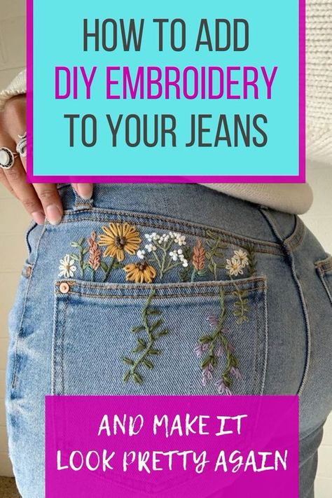 Transform your jeans into stunning works of art with these easy floral embroidery ideas! Learn how to add intricate floral designs to your denim with our step-by-step tutorial. Perfect for beginners and a great way to upcycle your old jeans. Get inspired and create your own unique floral embroidery jeans today! #DIYfashion #embroidery #floralembroidery #upcycledfashion #jeansmakeover #embroiderytutorial #embroideryjeans #floralembroidery Funky Outfit Ideas For Women, How To Embroider Denim, How To Put Embroidery Pattern On Fabric, Floral Embroidery Jeans Diy, Embroider On Jeans Diy, How To Do Embroidery On Jeans, Embroidery Pattern For Beginners, Floral Embroidery How To, How To Add Patches To Jeans