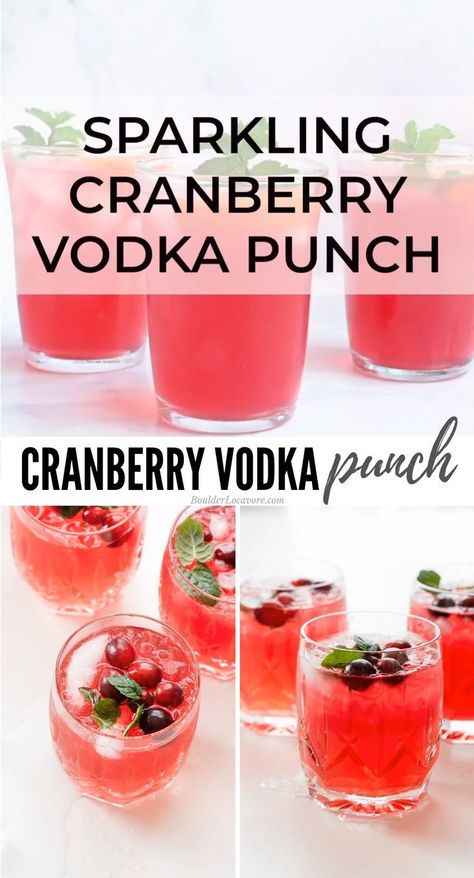 Sparkling Cranberry Vodka Punch is a light, refreshing 4-ingredients cocktail punch recipe perfect for Thanksgiving, Christmas and holiday celebrating! Drinks Made With Vodka, Acholic Drinks, Cranberry Vodka Punch, Minuman Vodka, Vodka Punch Recipe, Resep Koktail, Vodka Punch, Cocktail Vodka, Fest Mad