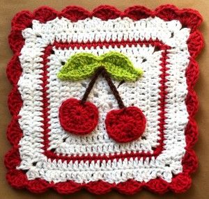 hey! cherry! Cherry Crochet, Crochet Cherry, Crochet Dishcloth, Crochet Potholders, Dishcloth Pattern, Crochet Kitchen, Crochet Dishcloths, Crochet Square Patterns, Granny Squares Pattern