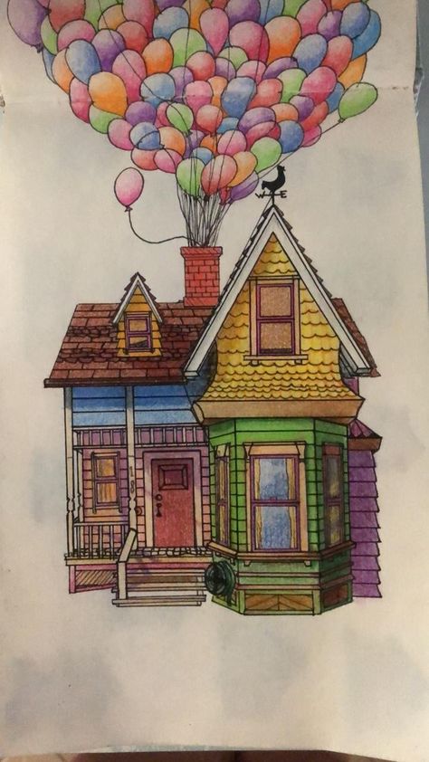 Up House Illustration, The Up House Drawing, Up Movie House Drawing, The House From Up, Up The Movie Drawings, Up House Watercolor, Up Movie Drawing House, Up Disney Drawing, Disney Up Drawing