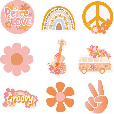 GROOVY RETRO HIPPIE THEME CUTOUTS - Designed with classic 60s hippie groovy elements, like boho rainbow, peace & love sign, daisy, hippie bus, victory gesture, this cutouts would definitely bring a lively and sweet atmosphere there. VALUE PACK - Including 45pcs hippie themed cut-outs of 9 different designs(each design for 5pcs), and 5 sheets of glue points. Sufficient patterns and quantity can satisfy your decoration needs. Hippie Birthday Party, Rainbow Wall Decals, Birthday Board Classroom, Boho Rainbow Wall, Office Party Decorations, Board Decorations, Hippie Birthday, Rainbow Peace, Hippie Party