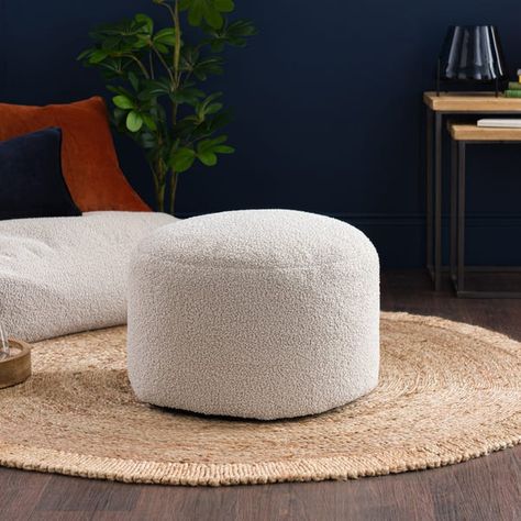 Sherpa Pouffe | Dunelm Reading, Boucle Footstool, Bean Chair, Stylish Side Table, Sherpa Fabric, Extra Seating, Side Table, Living Spaces, Cushions