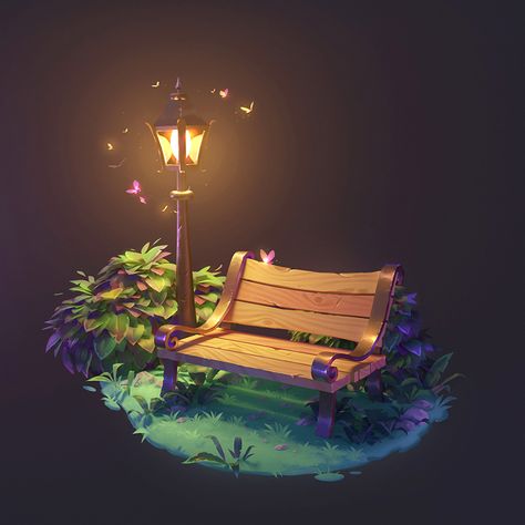 Nature, Blender 3d Environment, 3d Environment Modeling, Blender Environment, Bench Aesthetic, Blender 3d Art, Grass Bushes, Blender Scenes, 3d Art Digital