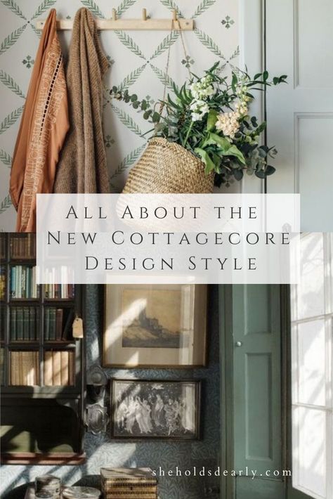 Interested to learn more about the latest decorating trend cottagecore? Find out how to bring cottagecore into your home this year! #cotttagecoredecoratingtrend #cottagecoredecorideas #cottagecoreinteriordesign #cottagecorehomestyle Terrain Inspired Home, Cottagecore Fireplace Aesthetic, Cottagecore Shelf Ideas, What Is Cottage Core Style, New Cottagecore, Cottagecore Home Design, Garden Inspired Interior Design, Cottage Style Decor Living Room, Swedish Home Design