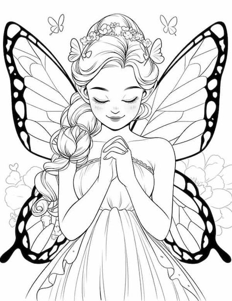 Butterfly fairy coloring page Butterfly Mandala Coloring Pages, Butterfly For Coloring, Princess Pictures To Color, Beautiful Fairy Drawing, Cute Fairy Drawing Easy, Fairies To Draw, Coloring Pages Free, Fairy Coloring Pages Free Printable, Fairy Drawings Easy