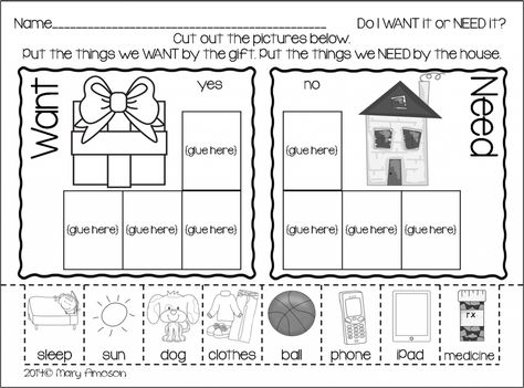 http://www.teacherspayteachers.com/Product/Wants-and-Needs-Print-Play-Pack-1582648 Kindergarten Wants And Needs, Needs And Wants Worksheet, Social Studies Printables, Winter Worksheets, Needs Vs Wants, December Kindergarten, Kindergarten Freebies, Kindergarten Social Studies, Service Ideas