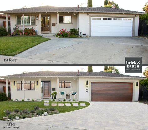 13 Before & After Swoon Worthy House Makeovers | Blog | brick&batten Stucco Exterior Makeover, Stucco Exterior Colors, Stucco Houses, Stucco House Colors, White Stucco House, Stucco Colors, Ranch House Exterior, House Makeovers, Exterior House Remodel