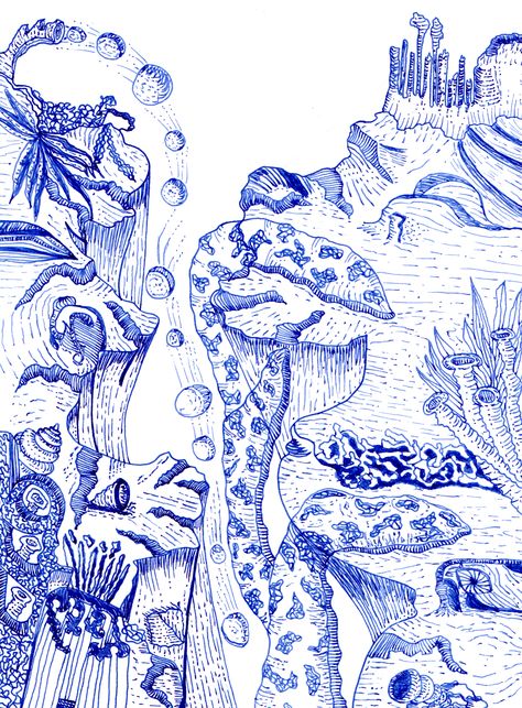 Bottom Of The Ocean Drawing, Artist Calendar, Ocean Drawing, Sketchbook Tour, Bottom Of The Ocean, Landscape Drawing, Doodle Sketch, Ink Sketch, Landscape Drawings