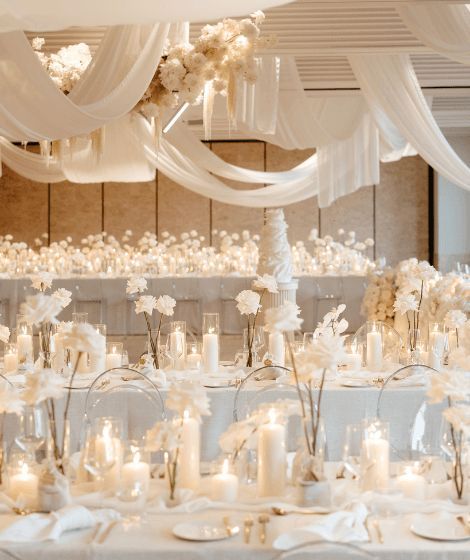 Here’s How To Pull Off a Luxurious All-White Wedding Theme Sublime Meaning, Dreamy White Wedding, Bud Vases Wedding, White Weddings Reception, Dream Wedding Decorations, Classic Bride, White Wedding Theme, Dreamy Whites, All White Wedding