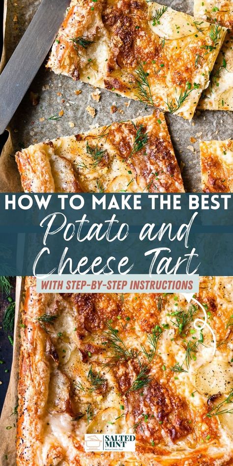 Enjoy this easy potato tart with cheese and puff pastry as a perfect summer appetizer. Simple and delicious, it's a great addition to your summer recipes. Potato Pastry Recipes, Dinner Puff Pastry Recipes, Summer Pastry Recipes, Vegetarian Puff Pastry Recipes, Phillo Puff Pastry Recipes Savory, Dessert For Picnic, Savory Tartes, Puff Pastry Dinner Recipes, Savoury Puff Pastry Recipes