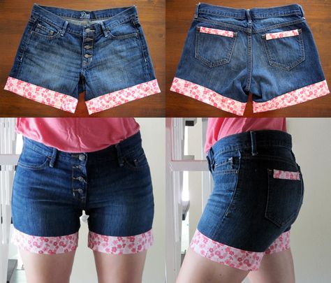 Diy Lace Shorts, Cuff Shorts, Clothing Upcycle, Diy Jeans, Upcycle Clothes Diy, Blue Jeans Crafts, Diy Clothes And Shoes, Diy Shorts, Embellished Shorts
