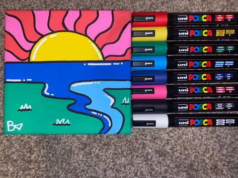 Posca Art Doodle, Posca Paint Markers, Markers Drawing Ideas, Doddle Art, Acrylic Art Projects, Posca Marker, Easy Drawings For Beginners, Color Drawing Art, Pen Art Drawings