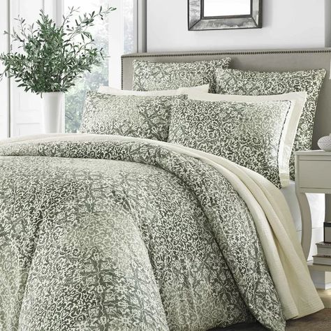 Rania Green/White 100% Cotton 3 Piece Comforter Set Green Comforter Sets, Green Comforter, Reversible Bedding, Green Duvet, King Size Duvet, Stone Cottage, King Comforter Sets, Reversible Duvet Covers, Queen Comforter Sets