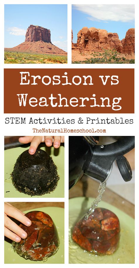 Be sure and visit our "What is the Difference between Weathering and Erosion?" post after you read this "Erosion vs Weathering ~ Awesome Science STEM Activities" post because they go hand-in-hand. 6th Grade Science, Science Stem Activities, Earth Science Activities, Kid Science, Stem Experiments, Weathering And Erosion, Science Stem, 4th Grade Science, Earth And Space Science