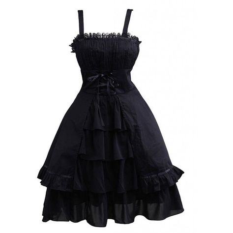 Ainclu Womens Gothic Black Sleeveless Ruffles Cotton & Lace Summer... ($54) ❤ liked on Polyvore featuring dresses, lace ruffle dress, sleeveless dress, sleeveless lace dress, frilly dresses and flutter-sleeve dresses Gothic Lolita, Estilo Grunge, Goth Dress, Gothic Dress, Hoco Dresses, Fashion Costume, Lolita Dress, Black Sleeveless, Cotton Lace