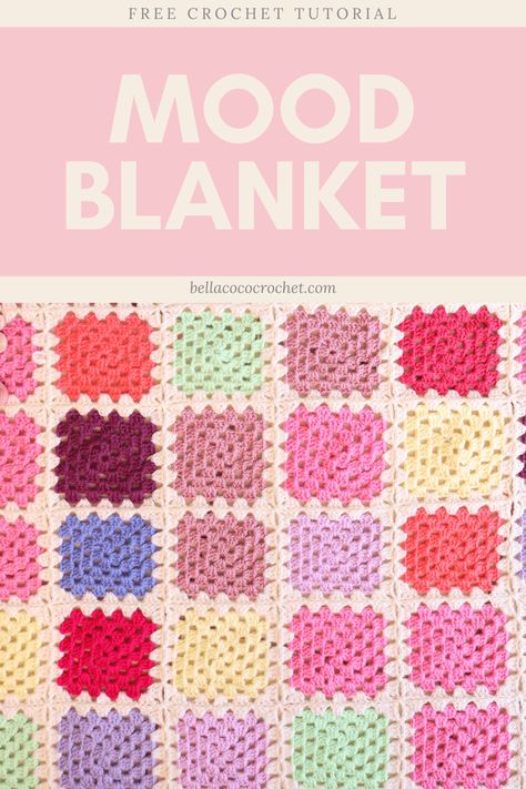Create a wonderfully visual reminder of 2021. This crochet mood blanket uses a colourful granny square to show your mood. Not only will it become packed full of timeless memories, it will keep you cosy! Get the free beginner friendly pattern on Bella Coco Crochet now. Crochet Mood Blanket, Mood Blanket, Unique Crochet Blanket, Bella Coco Crochet, Bella Coco, Ladies Scarf, Free Pattern Crochet, Beginner Crochet Tutorial, Crochet Blanket Designs
