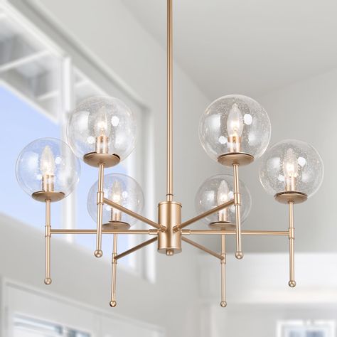 Modern Contemporary Chandelier, Glamourous Dining Room, Gold Dining Room, Circle Chandelier, Glass Globe Chandelier, Gold Globe, Gold Dining, Candlestick Lamps, Globe Chandelier