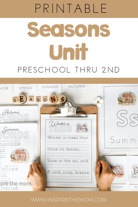 Seasons Unit Kindergarten, Homeschool Preschool Seasons, Montessori, Homeschool Themes Weekly 2nd Grade, Grade One Homeschool, Prek Homeschool Supplies, Seasons Curriculum Preschool, Preschool Study Units, 2nd Grade Homeschool Curriculum Free