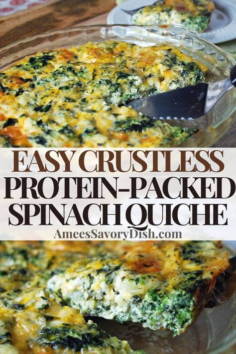 Crustless Cottage Cheese Quiche with Spinach Quiche, Bariatric Quiche Recipes, Cottage Cheese Frittata Recipes, Spinach Quiche With Cottage Cheese, Protein Quiche Recipes, Protein Packed Quiche, Crustless Quiche Cottage Cheese, Recipe With Cottage Cheese Healthy, Cottage Cheese Spinach Bake