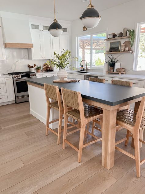 Island With Wooden Counter Top, Diy Kitchen Island With Seating For 6, Narrow Island With Seating At End, How To Extend A Kitchen Island, Gally Kitchen Island, All Wood Island, Homemade Kitchen Island Farmhouse, Kitchen Island Plus Table, Small Kitchens With Tables